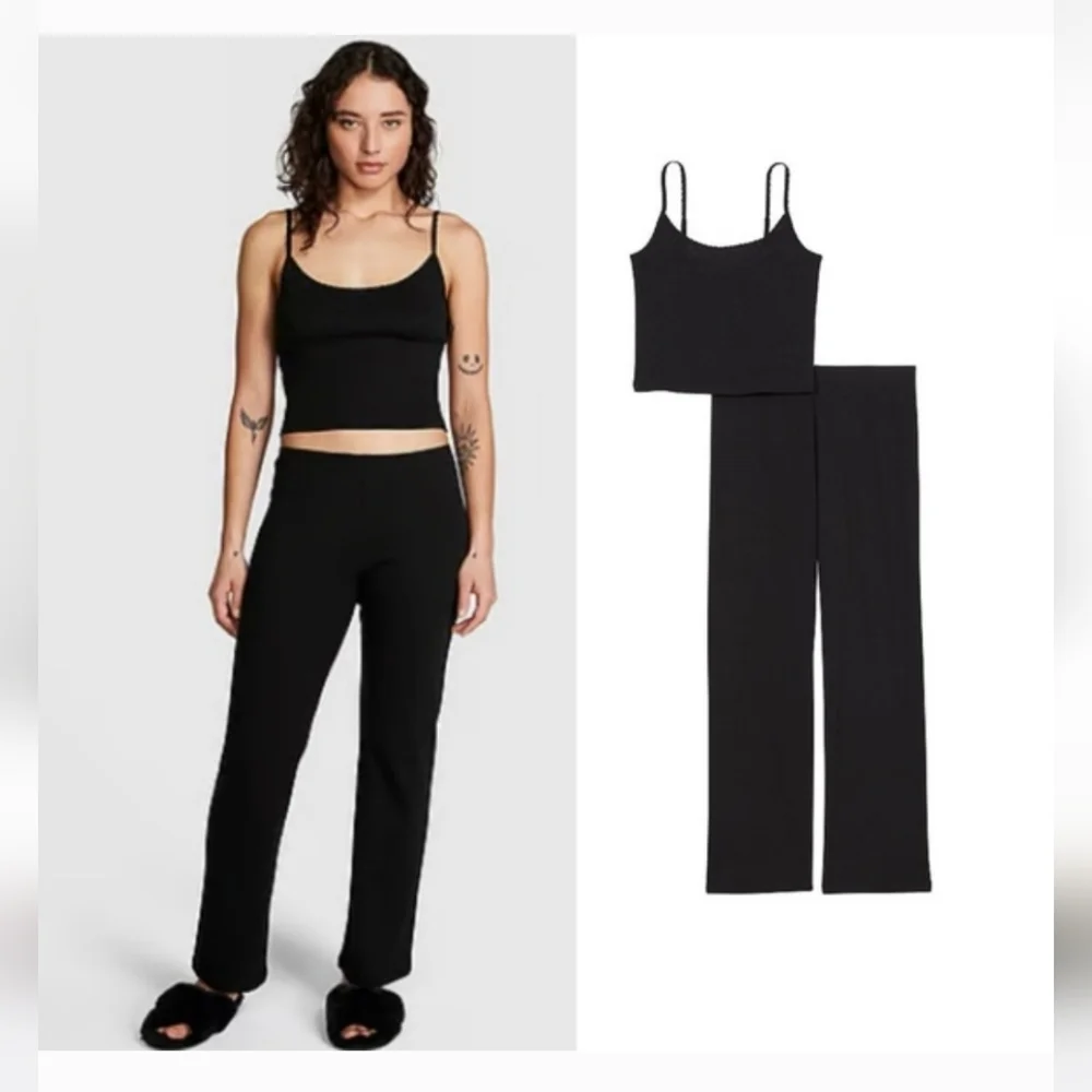 Victoria’s Secret Cotton Heart Pointelle Pajama Set Black LG - Picture 3 of 16